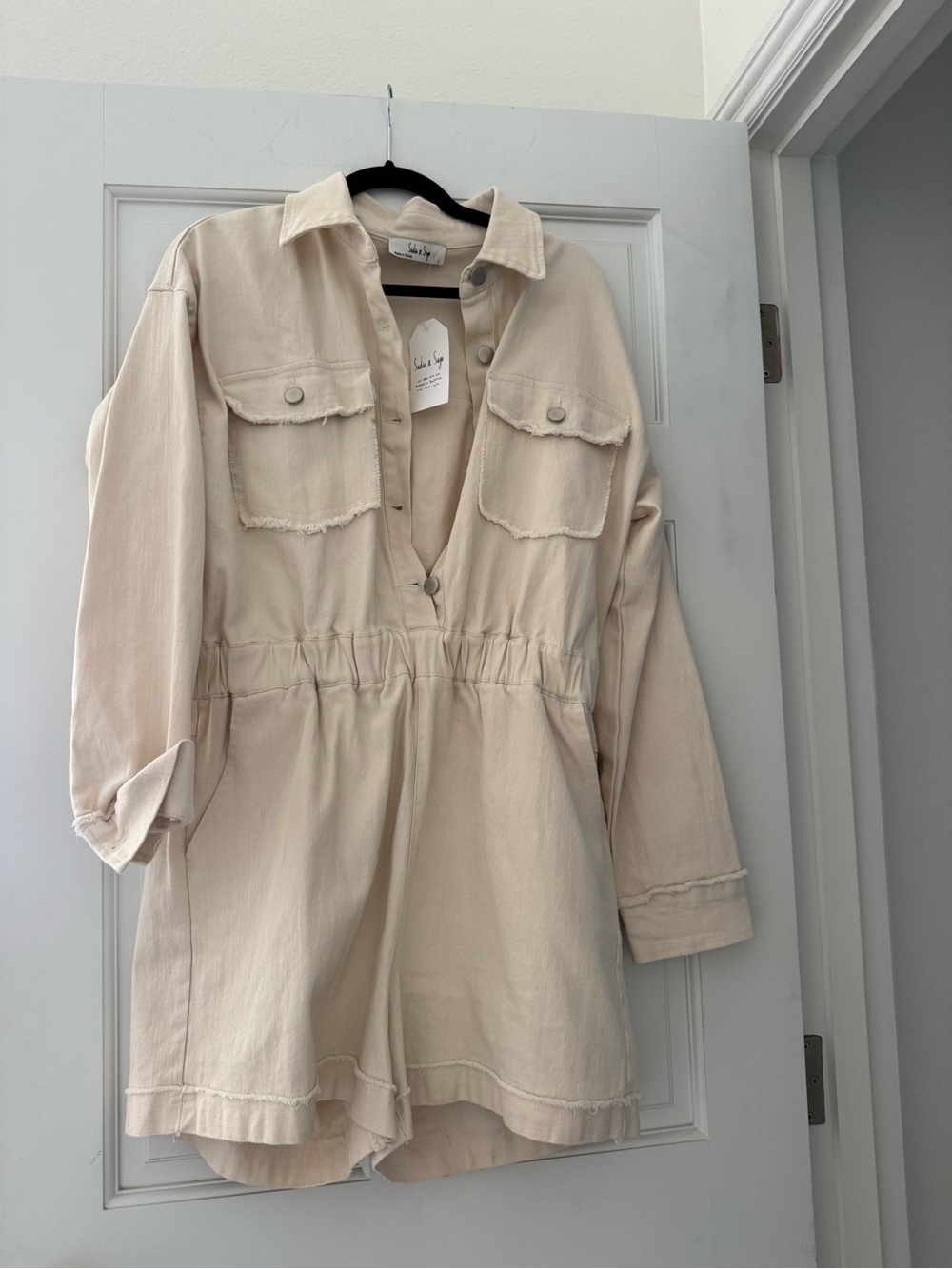 Sadie & Sage Cream Utility Romper